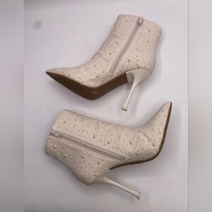 INC International Concepts Pearl-Studded White Heeled Boots
